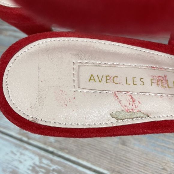 AVEC LES FILLES Joia Red Kid Suede Ankle Wrap Sandal 6M - Picture 13 of 14